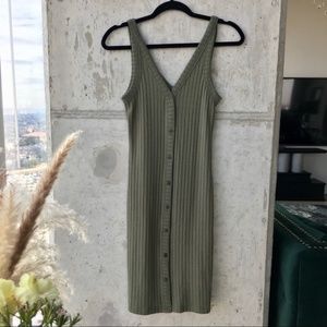 H&M Ribbed Sleeveless Olive Green Midi Dress XS